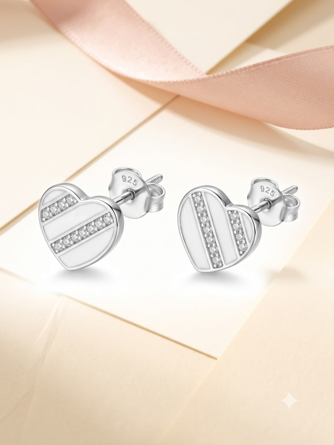 SYLVEXIA 925 Sterling Silver Heart Stud Earrings