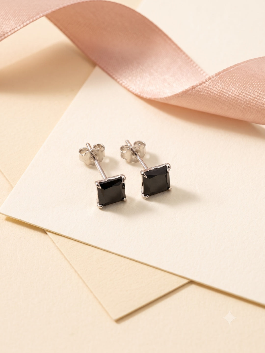 SYLVEXIA 925 Sterling Silver Black Square CZ Stud Earrings for Women