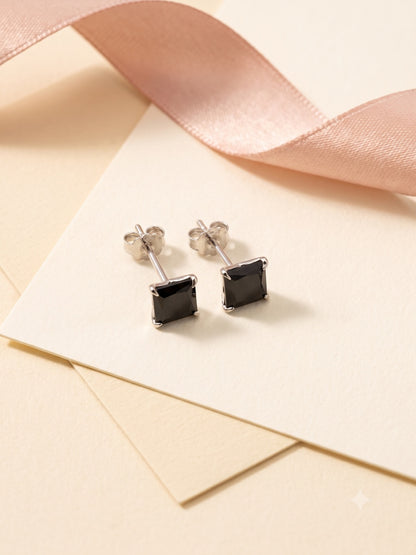 SYLVEXIA 925 Sterling Silver Black Square CZ Stud Earrings for Women