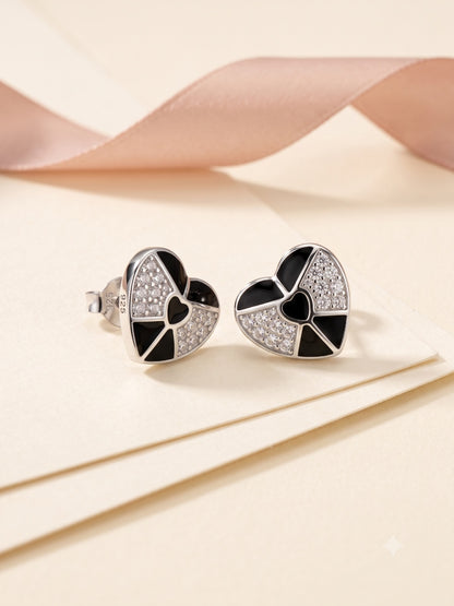 SYLVEXIA 925 Sterling Silver Black & White Geometric Stud Earrings for Women