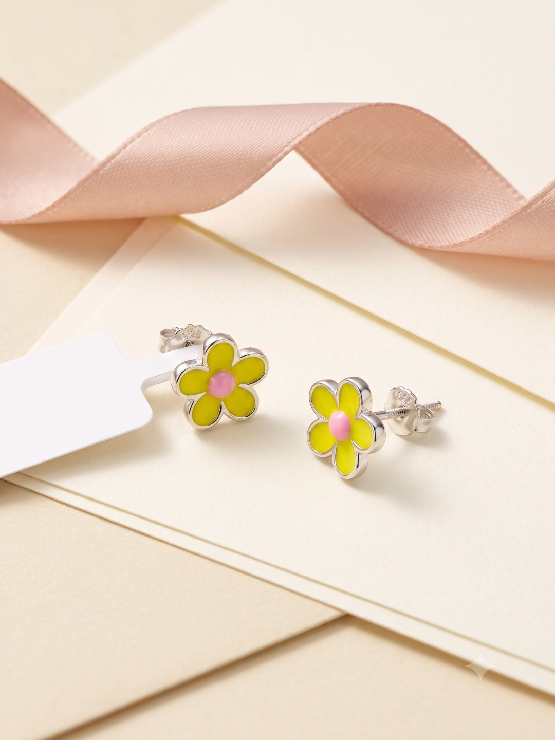 SYLVEXIA 925 Sterling Silver Yellow Floral Stud Earrings for Girls