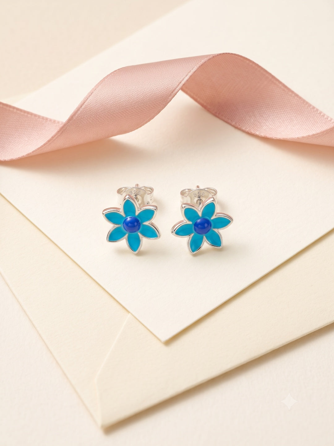 SYLVEXIA 925 Sterling Silver Blue Floral Stud Earrings