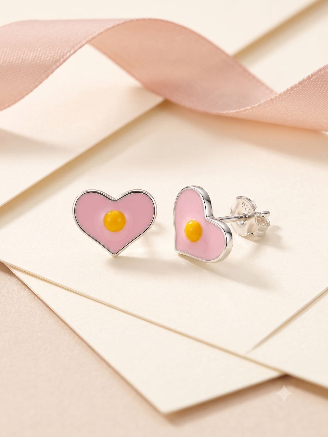 SYLVEXIA 925 Sterling Silver Pink Heart Stud Earrings for Women