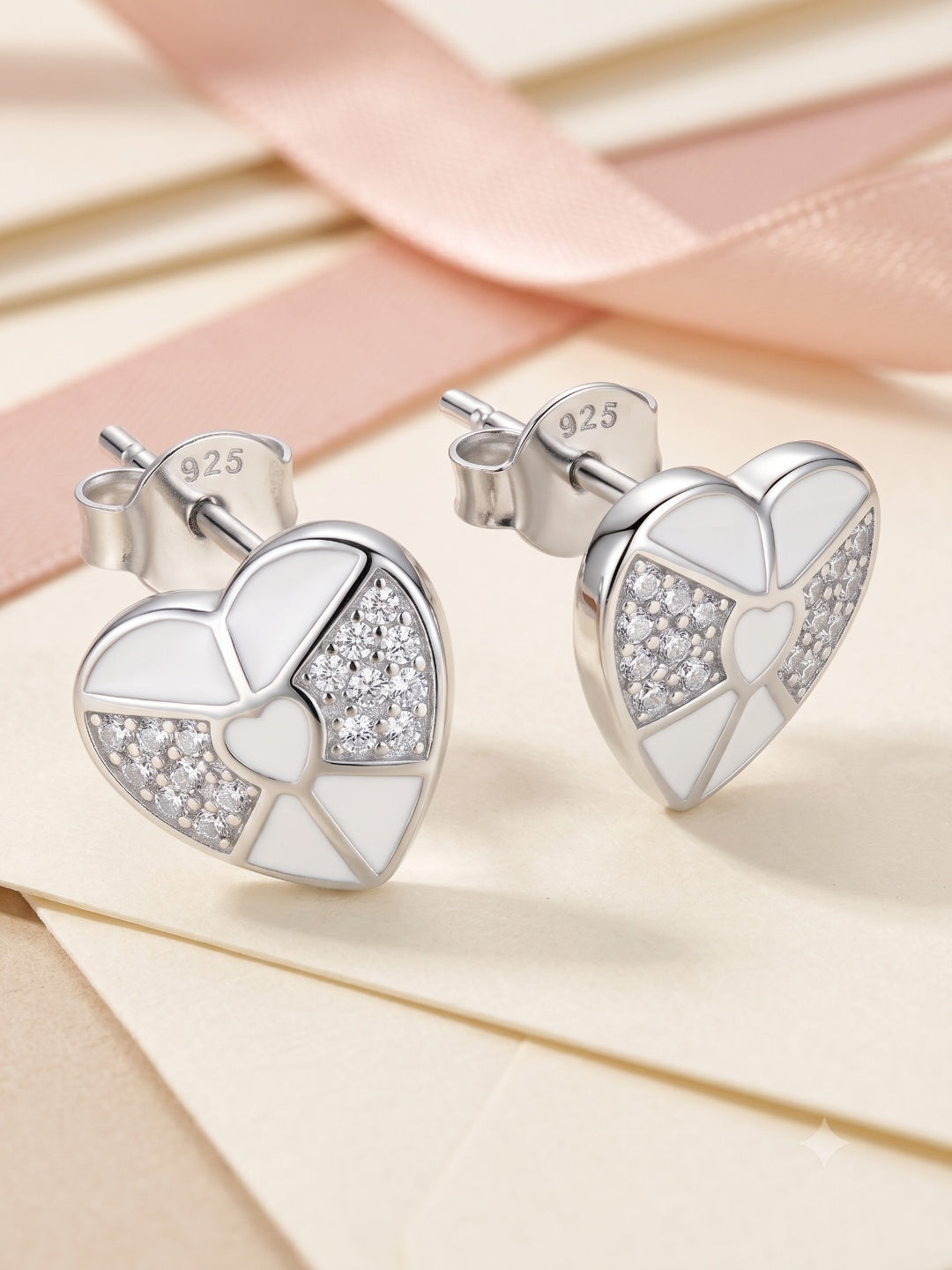 SYLVEXIA 925 Sterling Silver Black & White Geometric Stud Earrings for Women