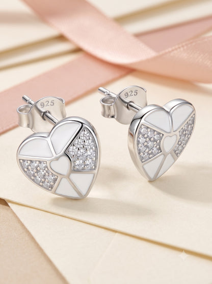 SYLVEXIA 925 Sterling Silver Black & White Geometric Stud Earrings for Women