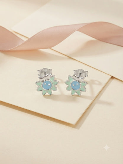 SYLVEXIA 925 Sterling Silver Light Green Floral Stud Earrings for Girls