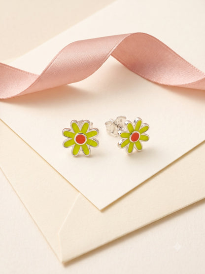 SYLVEXIA 925 Sterling Silver Yellow and Red Floral Stud Earrings