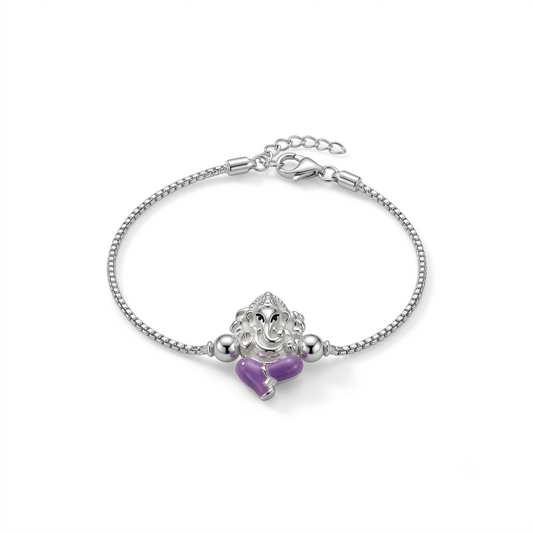 SYLVEXIA 925 Sterling Silver Purple Ganesha Rakhi Bracelet for Brother