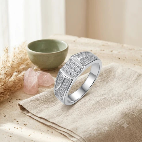 SYLVEXIA 925 Sterling Silver Crossover Ring with CZ Stones