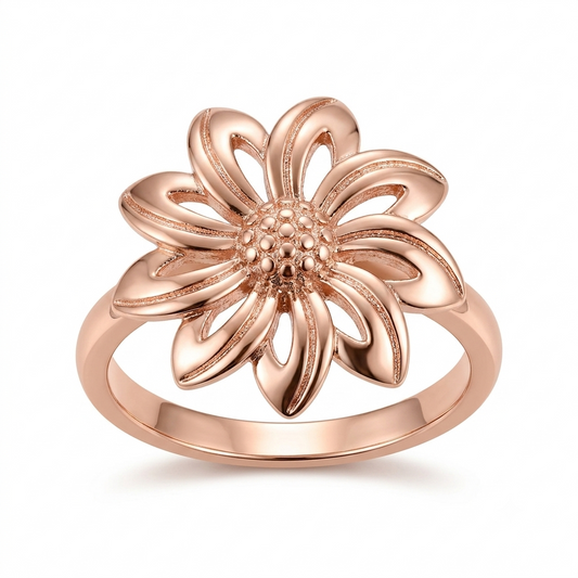 SYLVEXIA 925 Sterling Silver Rose Gold Plated Sunflower Daisy Ring for Women