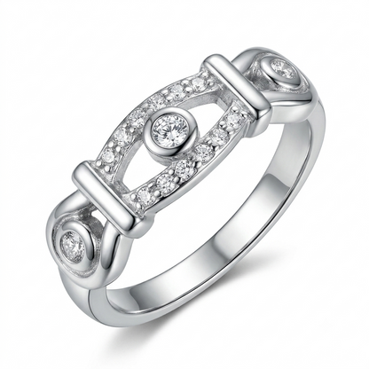 Sylvexia 925 Sterling Silver CZ Designer Ring for Women – Elegant Style