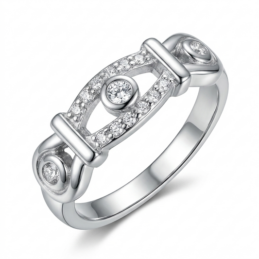 Sylvexia 925 Sterling Silver CZ Designer Ring for Women – Elegant Style