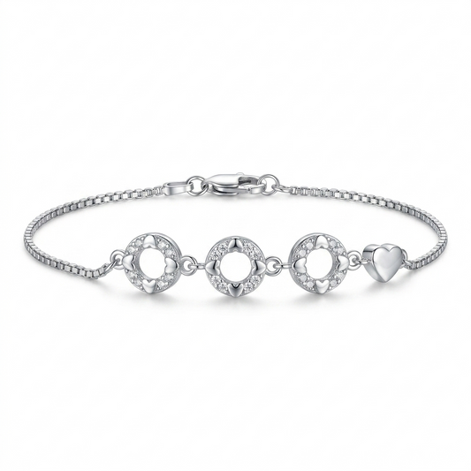 SYLVEXIA 925 Sterling Silver CZ Circle Link Bracelet for Women