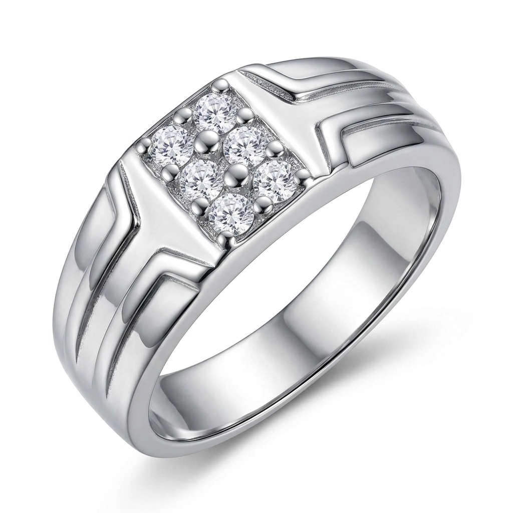 Sylvexia 925 Sterling Silver CZ Cluster Ring for Men | Statement Ring