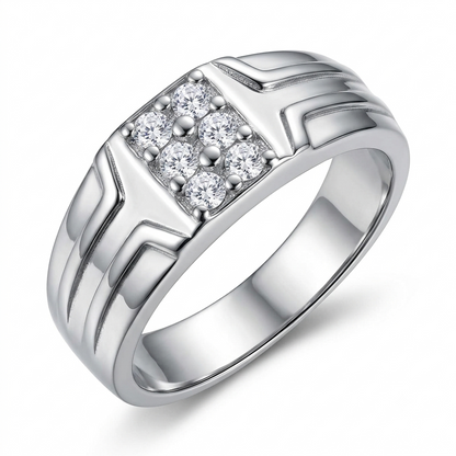 Sylvexia 925 Sterling Silver CZ Cluster Ring for Men | Statement Ring