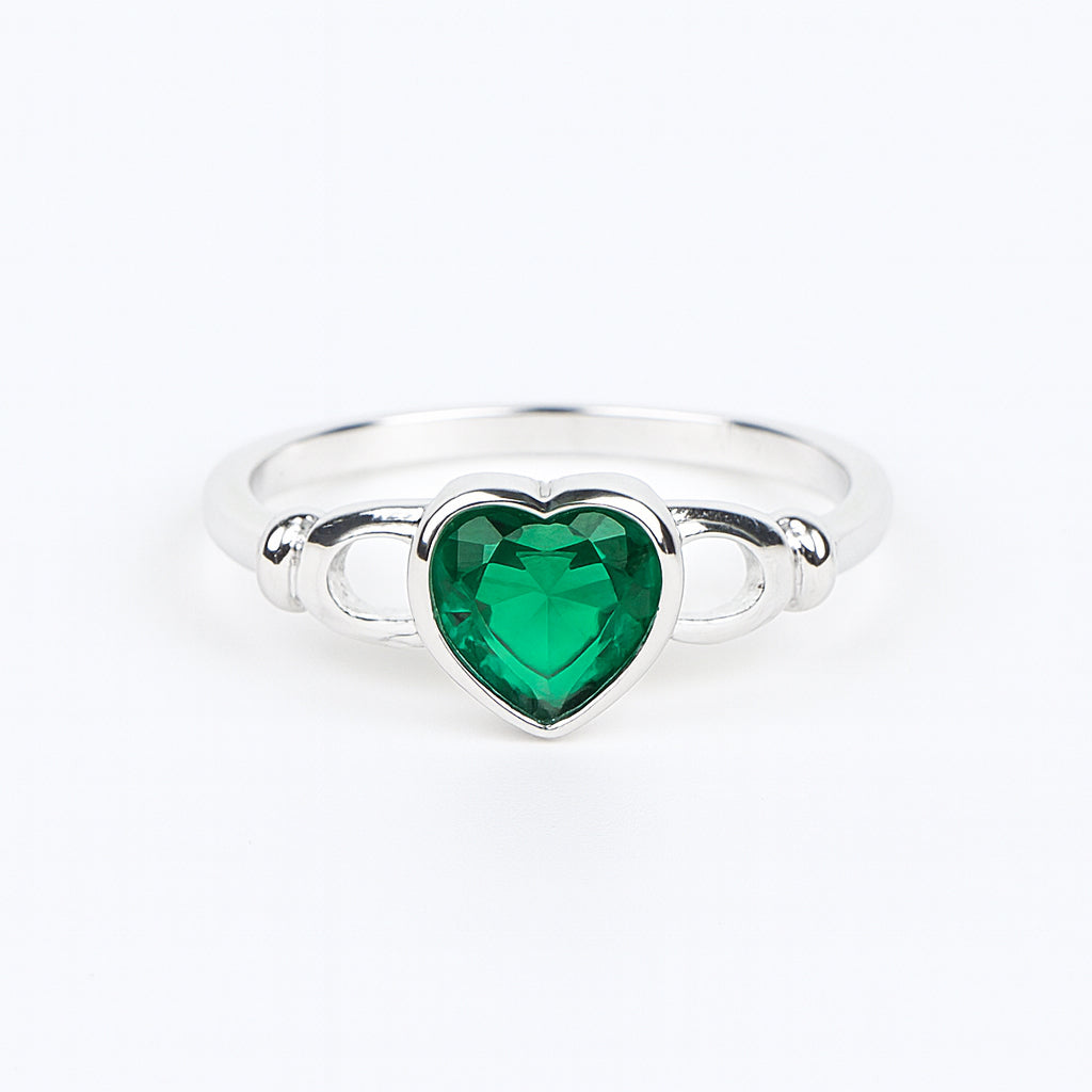 925 Sterling Silver Green Heart Ring for Women