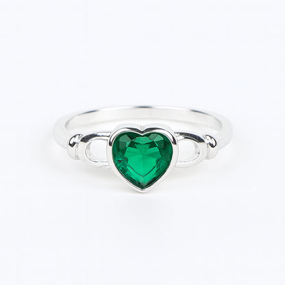925 Sterling Silver Green Heart Ring for Women