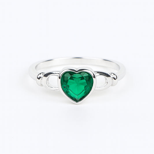 925 Sterling Silver Green Heart Ring for Women