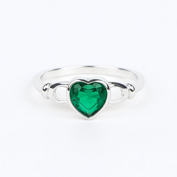 925 Sterling Silver Green Heart Ring for Women