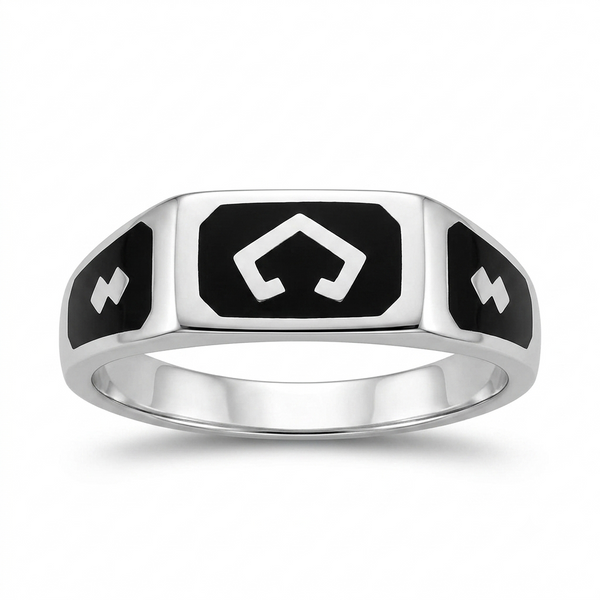 925 Sterling Silver Mens Black Enamel Greek Key Band Ring