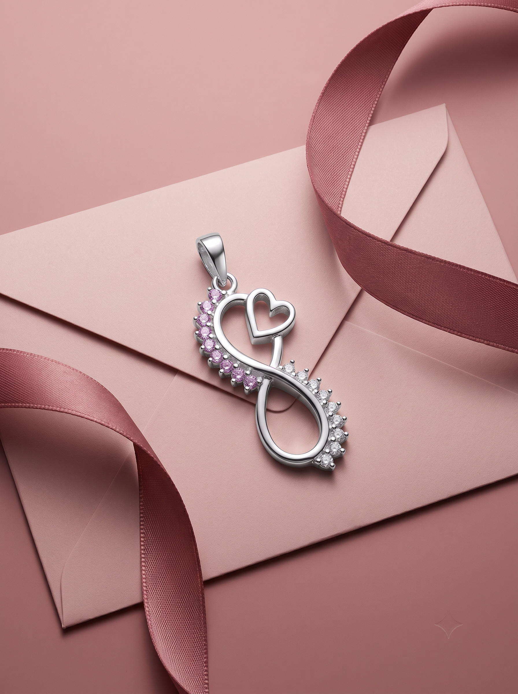 SYLVEXIA 925 Sterling Silver Infinity Pendant with Purple & Clear CZ