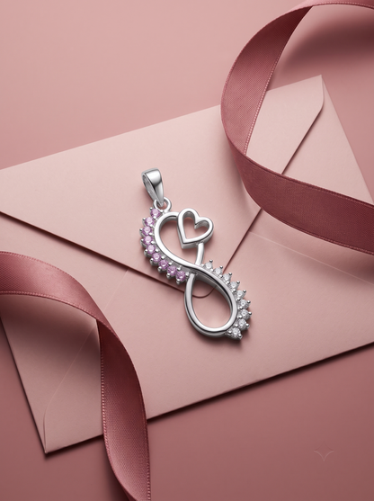SYLVEXIA 925 Sterling Silver Infinity Pendant with Purple & Clear CZ