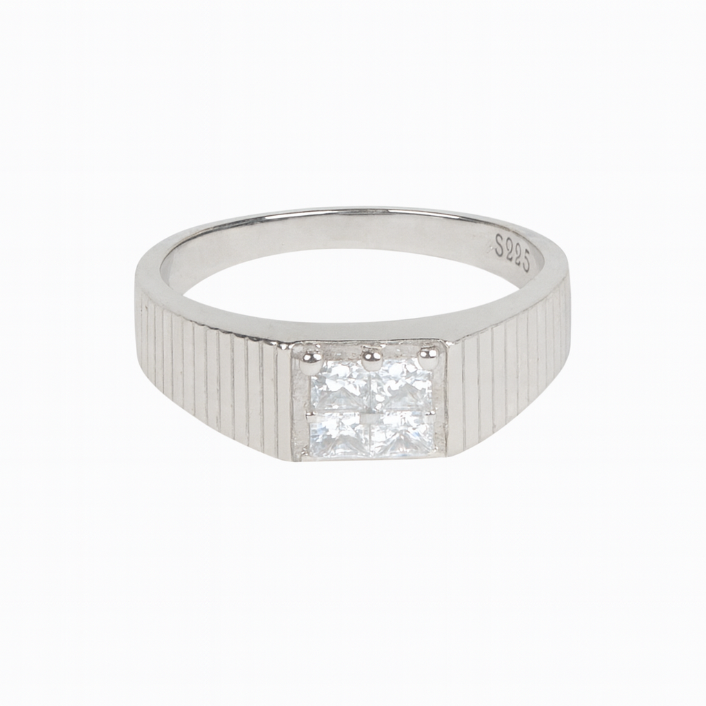 925 Sterling Silver Square Stone Ring for Women Textured Band Design