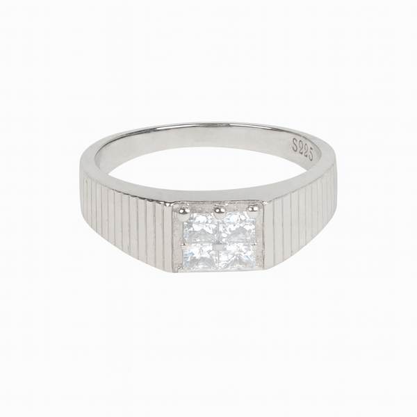 925 Sterling Silver Square Stone Ring for Women Textured Band Design