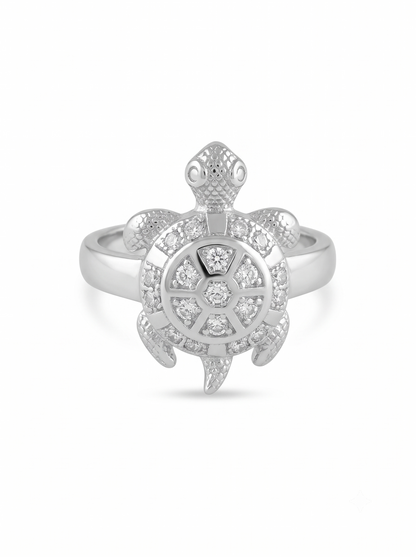 SYLVEXIA 925 Sterling Silver Turtle Design CZ Statement Ring for Men