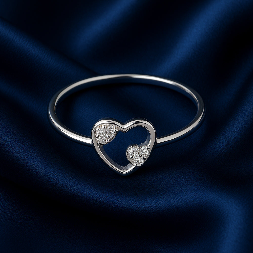 Sylvexia 925 Sterling Silver Open Heart CZ Ring for Women | Minimalist Love Ring