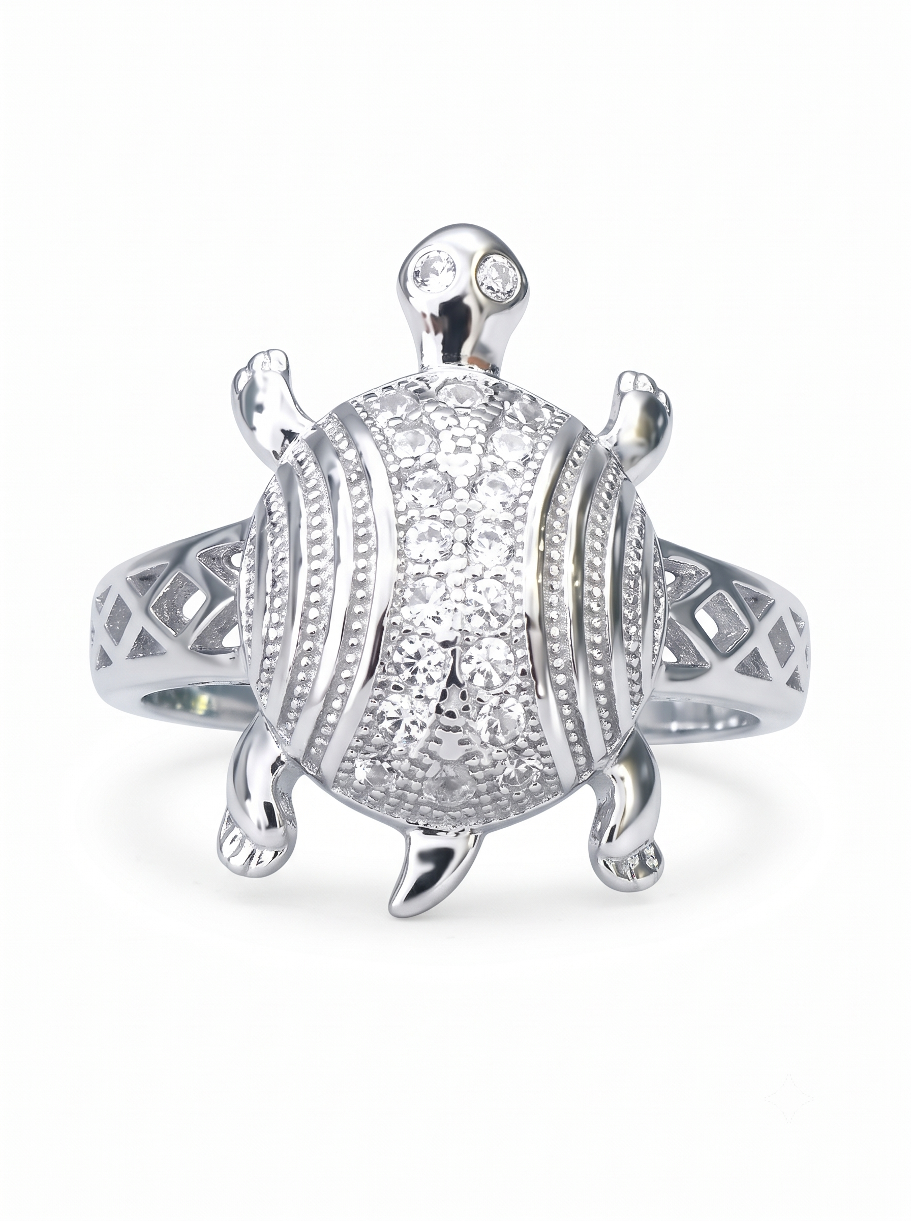 SYLVEXIA 925 Sterling Silver Pave Turtle Design Statement Ring for Men