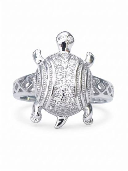SYLVEXIA 925 Sterling Silver Pave Turtle Design Statement Ring for Men