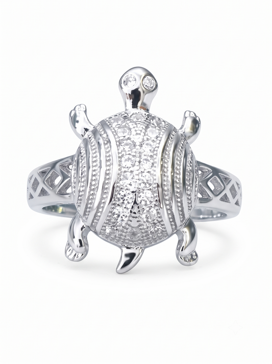 SYLVEXIA 925 Sterling Silver Pave Turtle Design Statement Ring for Men