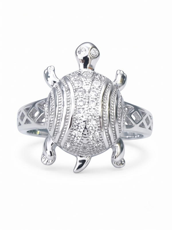 SYLVEXIA 925 Sterling Silver Pave Turtle Design Statement Ring for Men