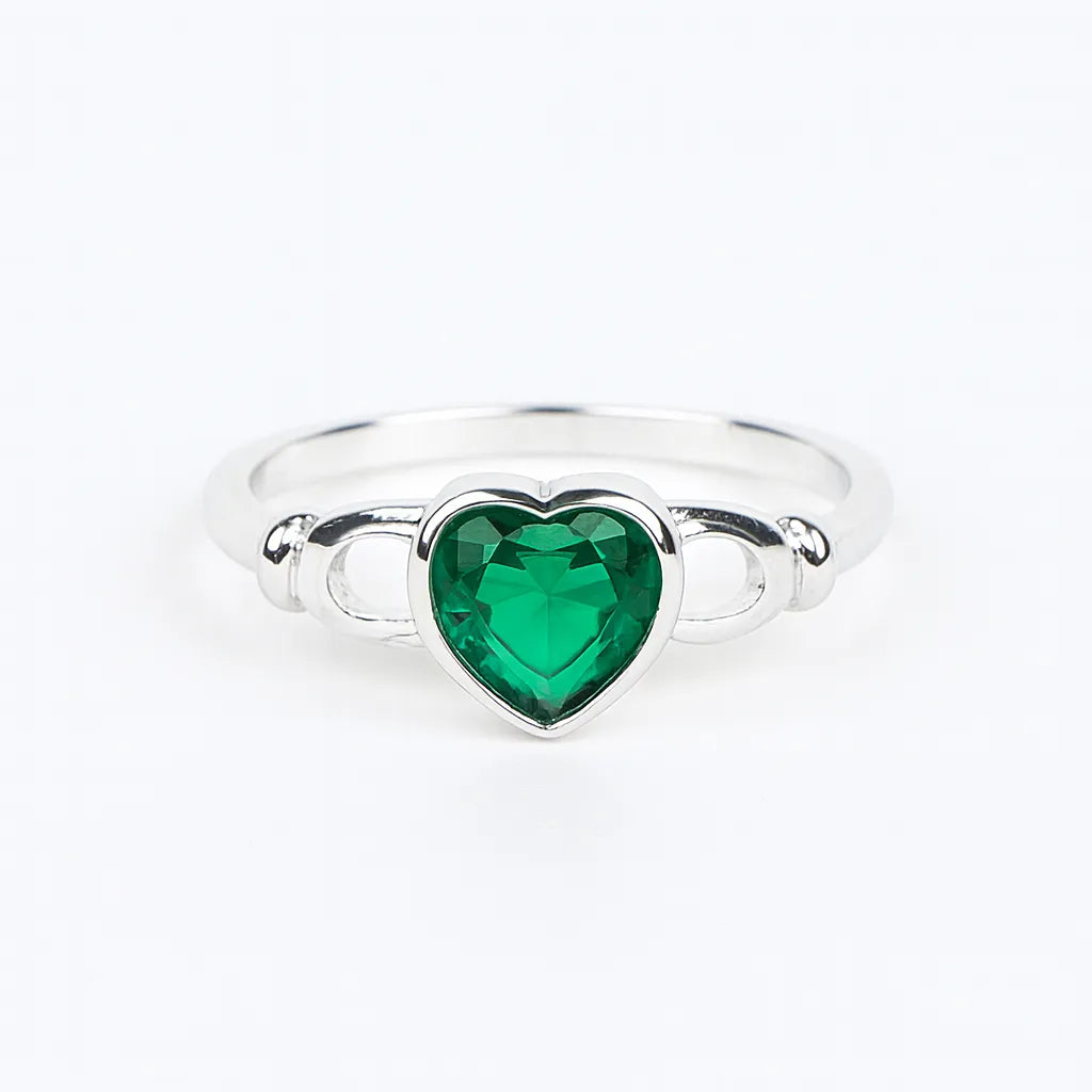 925 Sterling Silver Green Heart Ring for Women
