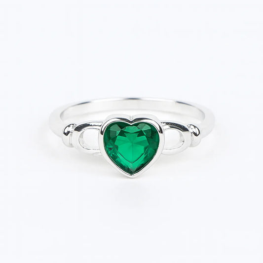 925 Sterling Silver Green Heart Ring for Women
