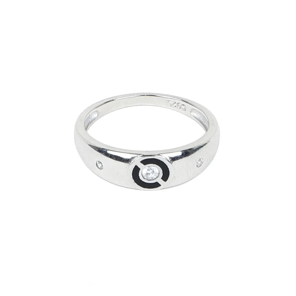 925 Sterling Silver Circle Black Enamel Stone Ring for Women