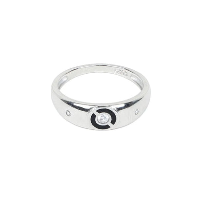 925 Sterling Silver Circle Black Enamel Stone Ring for Women
