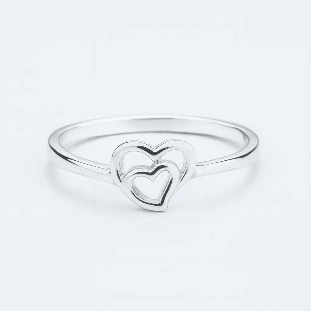 925 Sterling Silver Double Heart Ring for Women