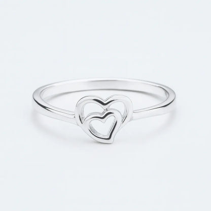 925 Sterling Silver Double Heart Ring for Women