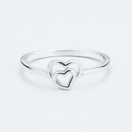 925 Sterling Silver Double Heart Ring for Women