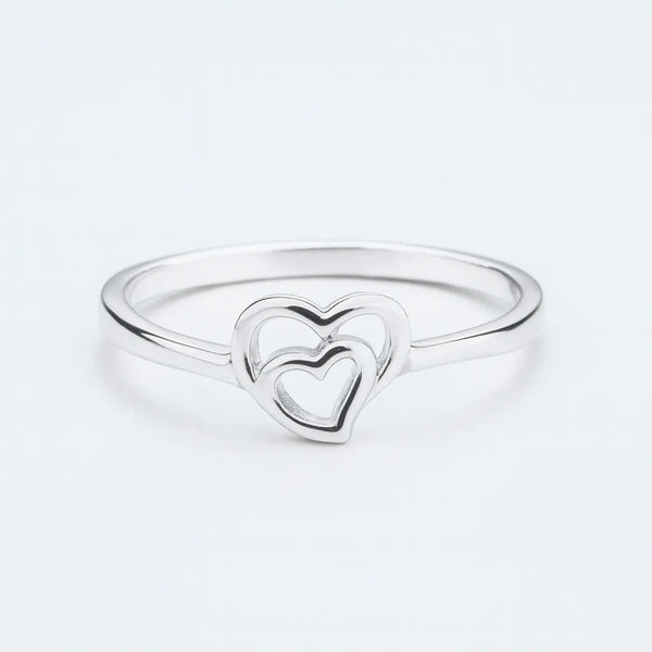 925 Sterling Silver Double Heart Ring for Women