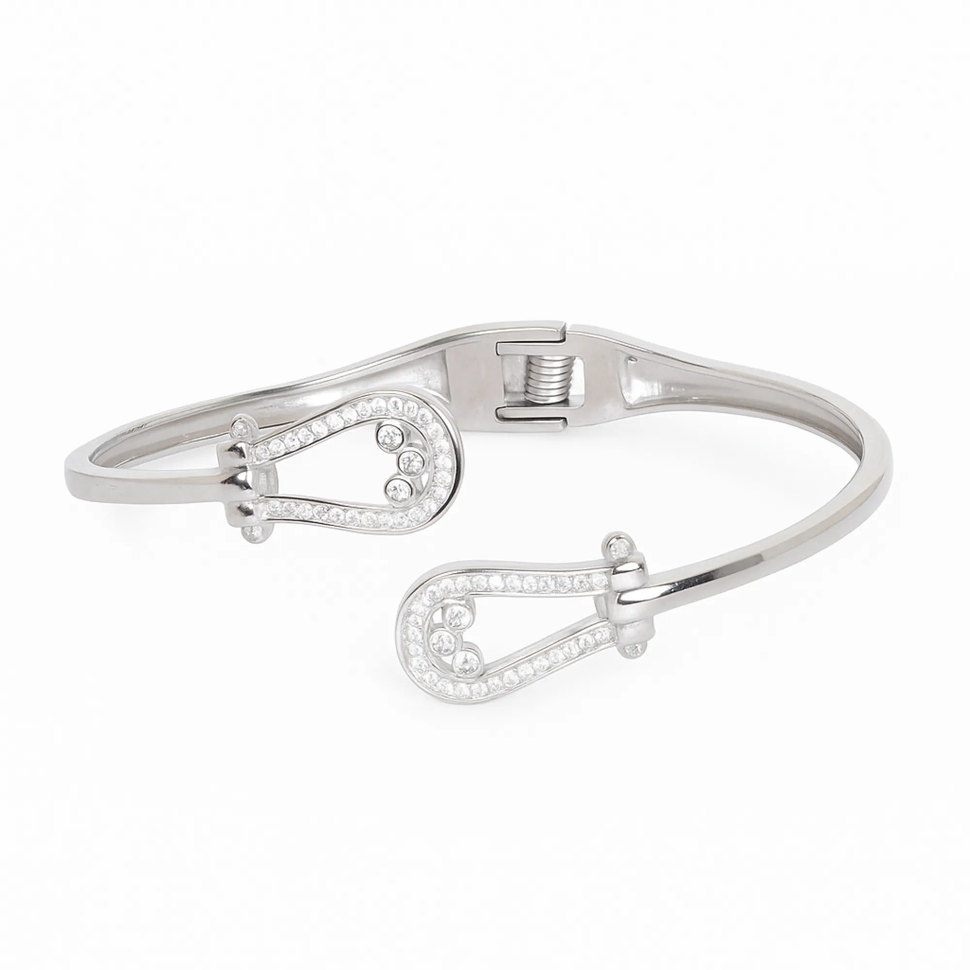 Elegant Horseshoe Diamond Bangle Bracelet – Silver Lucky Charm Cuff for Women