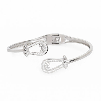 Elegant Horseshoe Diamond Bangle Bracelet – Silver Lucky Charm Cuff for Women