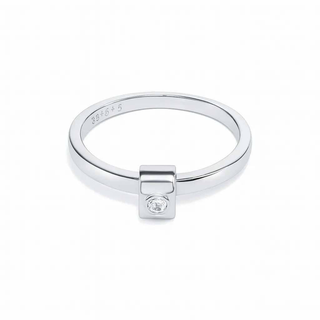 925 Sterling Silver Minimal Square Stone Ring for Women