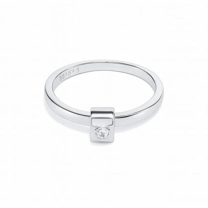 925 Sterling Silver Minimal Square Stone Ring for Women