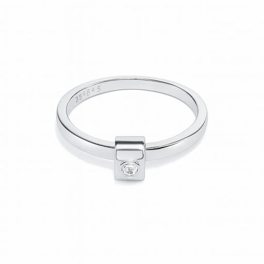 925 Sterling Silver Minimal Square Stone Ring for Women