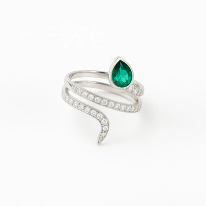 925 Sterling Silver Pear Shape Green Stone Designer Ring for Women