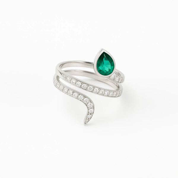 925 Sterling Silver Pear Shape Green Stone Designer Ring for Women