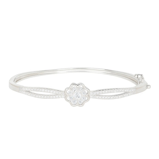 925 Sterling Silver Floral Center Bangle Bracelet